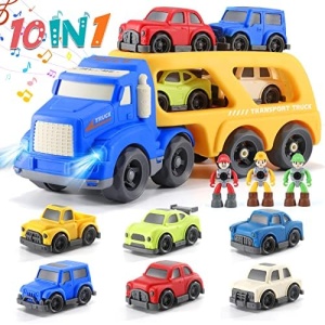10 in 1 Transport Carrier Truck Toys Set,Toys for 18 Months + Boys and Girls ,Friction Powered Car Toys with Sound and Light,Kids Play Vehicle Toys,Chirstmas Gifts for Boys Girls