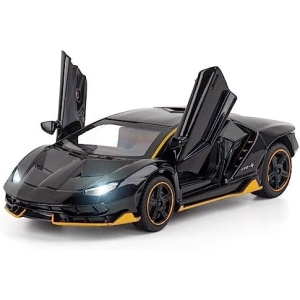 1/32 Scale Alloy Diecast Model Cars Sounds and Lighs Pull Back Cars Toys Collection & Sports Cars Play Vehicles Toys for Kids Boys Girls Gift (Black)