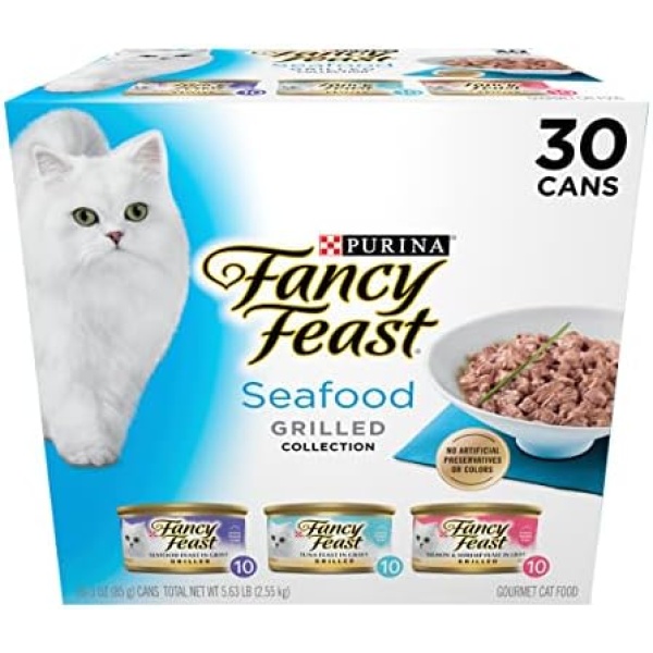 Purina Fancy Feast Grilled Wet Cat Food Seafood Collection in Wet Cat Food Variety Pack - (30) 3 Oz. Cans