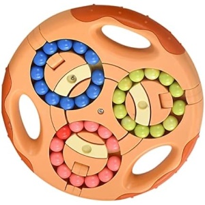 Airshi Puzzle Rotating Beans Toy, Round Shape Double Sided Finger Rotating Beans Promote Imagination for Travel (Orange)