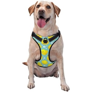 Adjustable Pet Harness Collar and Leash Set for Dogs Puppy and Cats Outdoor Training and Running, Soft Vest Harness (Yellow Rubber Ducks)
