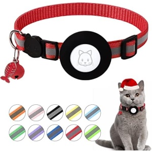 Airtag Cat Collar, Air tag Cat Collar with Bell and Safety Buckle in 3/8" Width, Reflective Collar with Waterproof Airtag Holder Compatible with Apple Airtag for Cat Dog Kitten Puppy (Red)