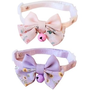 2 Pack Breakaway Cat Collars, Girl Boy Pet Kitten Collar with Bell, Gradient Floral Bow, and Safety Buckle (Adjustable 11.8"-18.9", Purple & Pink)