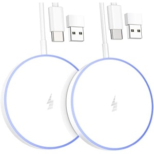 2 Pack- Magnetic Wireless Charger, DKESMP 15W Max Wireless Fast Charging Pad for iPhone 14 13 12 Pro Max/Mini/ 11/ XR/X/ 8 Plus, Samsung Galaxy S23/ S22/ S21 Series and AirPods (Mag-Safe, White)