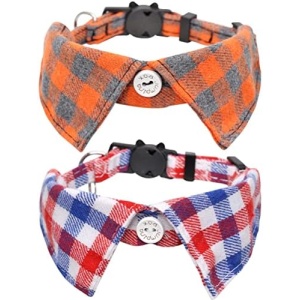2 Pack/Set Cat Collar Breakaway with Cute Bow Tie and Bell Plaid for Kitty Adjustable Safety