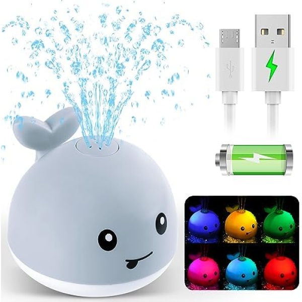 2023 Upgraded Baby Bath Toys, 1500 mAh Rechargeable Bath Toys with Double Layer Waterproof, Light Up Whale Spray Water Bathtub Toys for Toddlers Infant Kids Boys Girls, Pool Bathroom Baby Toy