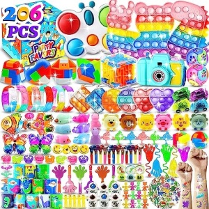 206 PCS Party Favors for Kids 3-5 4-8-12, Fidget Toys Pack Birthday Gifts Toys Goodie Bags Stuffers Bulk Prizes Box Toys, Treasure Box Toys for Classroom Rewards, Pinata Stuffers Stocking Stuffers Carnival Prizes for Kids Boys Girls Party Supplies