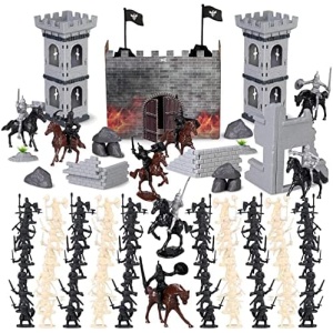 254PCS Medieval Castle Knights Toys Ancient Soldier Warriors Figures Toy Army Men Action Figure Playset Plastic Military Base Set Toy with Cavalry Arrow Tower Storage Bag Gift for Boys Girls Kids 3+