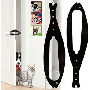 2Pcs Cat Door Holder Latch Larger Cat Door Alternative to Keep Dogs Out of Cat Litter Boxes and Food with 5 Adjustable Sizes Strap 2.5-6" Wide Fast Latch Strap Let's Cats in Easy to Install Black