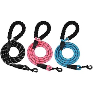 3 Pack Dog Leash 5 FT Heavy Duty Nylon Rope Dog Leash with Comfortable Padded Handle Durable Reflective Threads Strong Dog Leash for Medium Large Dogs