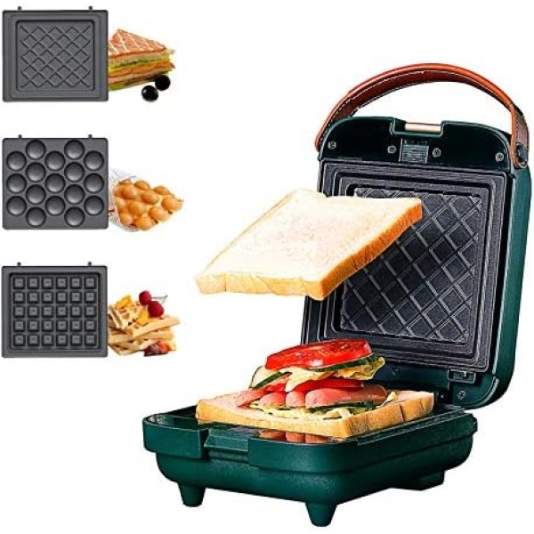 3-in-1 Sandwich Waffle Eggette Maker Portable Cooking Non-stick Coated Detachable Bakeware Plates Electric Panini Press Double-sided Heating Breakfast Toaster