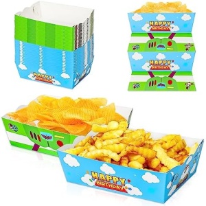 36PCS Cartoon Story Paper Food Trays Inspired Themed Blue Sky and White Clouds Snack Tray for Toy Theme Birthday Decoration Baby Shower Kids Boys Girls Party Supplies