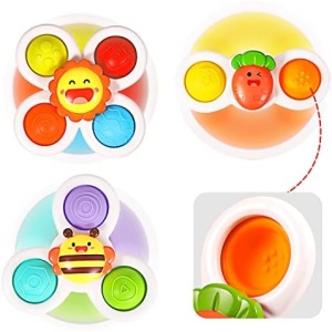 3PCS ALASOU Pop up Suction Cup Spinner Toys for 1 2 Year Old Boy Girl|Novelty Spinning Tops Toddler Toys Age 1-2|1 2 Year Old Boy Birthday Gift for Infant|Sensory Baby Bath Toys for Toddlers 1-3