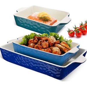 3Pack Ceramic Baking Dish for Oven Large Casserole Baking Dish with Handles Packaging Upgrade Nonstick Ceramic Bakeware for Cooking, Cakes, Lasagna & Gift, Blue