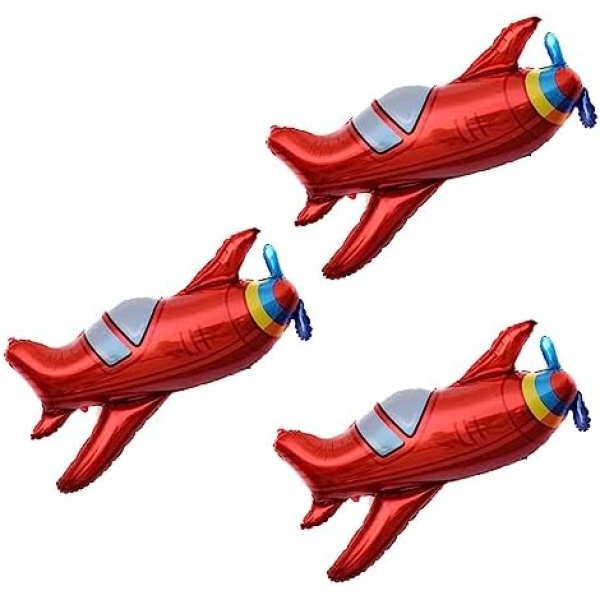3Pcs Red Large Airplane Helicopter Party Decoration Airplane Balloon Birthday Party Supplies (37x31inch)