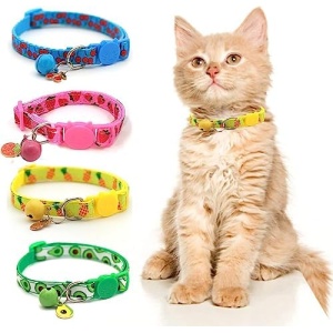 4 Pack Cat Collars, Breakaway Cat Collar with Safety Buckle and Collar Bell, Adjustable Fruit Print Collar for Cute Pet Cats Kitten Puppy and Dog (Fruit)