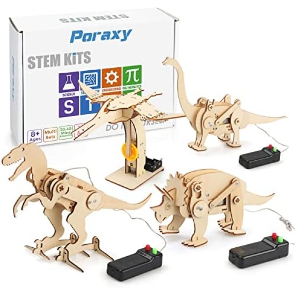 4 Pack Dinosaur Toys for Kids 8-12, STEM Kit, Boys Toys Age 8-10 Years Old, 3D Wooden Puzzle Model Robot Kit, DIY Educational Science Building STEM Projects, Gifts for Boys and Girls Ages 8 9 10 11 12