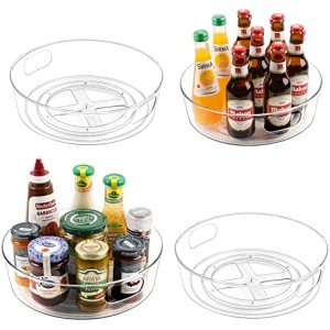 4 Pack Lazy Susan Organizer for Cabinet, Upgraded 11.5" Clear Lazy Susan Turntable with Handles and Raised Edge, Rotating Lazy Susan Spice Storage for Kitchen, Pantry, Refrigerator, Bathroom, Table