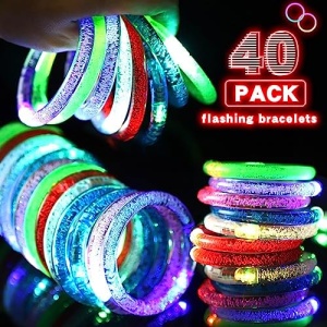 40 Pcs Goodie Bag Stuffers LED Light Up Bracelets Halloween Bracelets Party Favors for Kids 4-8 8-12 ,Glow In The Dark Party Supplies Return Gifts for Kids Birthday Christmas Stocking Halloween Easter