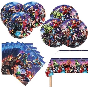 41Pack Super Hero Birthday Decorations, 20 Plates, 20 Napkins and 1 Tablecover for Super Hero Birthday Party Supplies