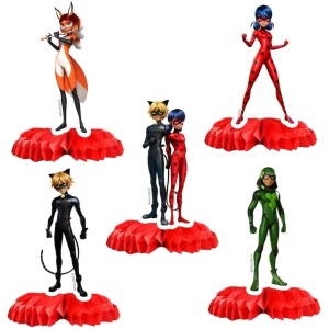 5 Pcs Miraculous Ladybug Party Honeycomb Centerpieces For Birthday Table Decorations.