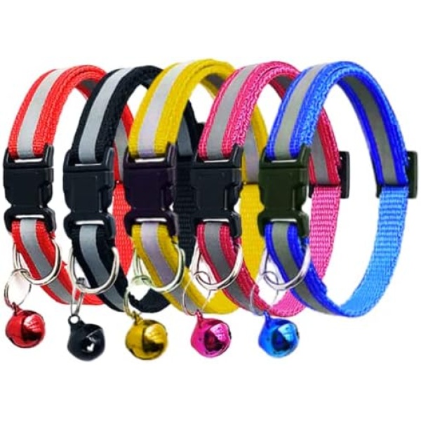 5PCS Reflective Cat Collars with Bell Breakaway Cat Collars Durable Nylon Cat Collars with Safety Buckles Collars for Cats Collars for Puppies Dogs