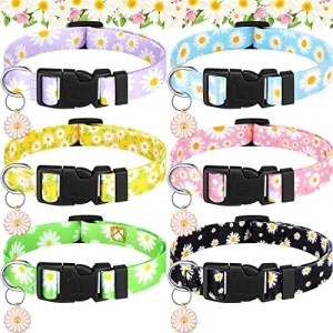 6 Pcs Daisy Dog Collar for Small Medium Large Girl Boys Dogs Adjustable Soft Puppy Collars with Plastic Buckle Print Flower Collar for Funny Basic Dog Collar Cat Collar for Male Female (Medium)