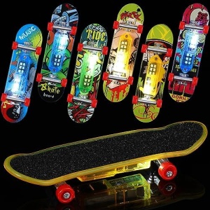 6 Pieces Light up Mini Finger Toys Set Finger Skateboards for Kids LED Fingerboard Creative Fingertips Movement Mini Skateboards Novelty Creative Toys Party Favors Decorations Supplies Teens (Cute)