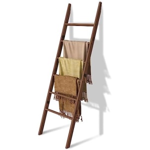6-Tier Blanket Ladder Wooden, 5.7FT(66.5'') Blanket Quilt Towel Holder Rack Decorative Ladder, Easy Assembly, Rustic Farmhouse Ladder Shelf for The Living Room Bedroom Bathroom Home Decor, Brown