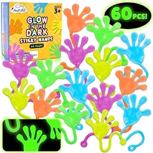 60PCS Glow in The Dark Sticky Hands - Sensory Fidget Bulk Toys, Party Favor Bags Sticky Hands for Kids Halloween Goodie Bags Birthday Party Supplies Prizes for Kids Treasure Box Toys for Classroom