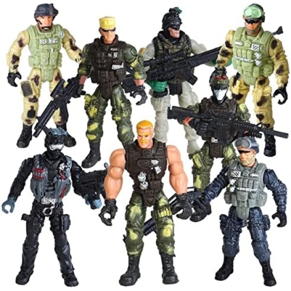 8-Pack Military Toy Soldiers Action Figures Playset, US Army Men and SWAT Team with Military Weapons Accessories for Kids Boys Girls