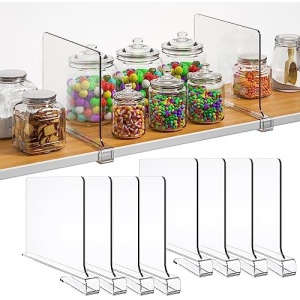 8Pack Acrylic Shelf Dividers, Vertical Organizers for Closets Storage Organizations, Clear Plastic Purse Separators for Handbags, Wood Shelves Divider for Linen Closets Kitchen Cabinet Pantry Cupboard