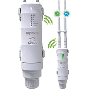 AC600 Long Range Outdoor WiFi Extender Weatherproof with Ethernet Port, MyMAX Dual-Band 2.4+5GHz 600Mbps Outside PoE Access Point(AP)/Router/Wireless Repeater/Signal Booster Amplifier in 2-Antenna