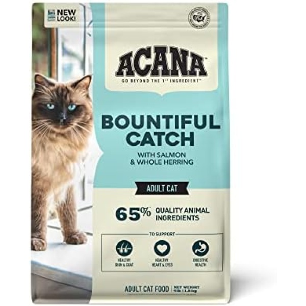 ACANA Bountiful Catch Dry Cat Food for Adult Cats, Salmon and Whole Herring Recipe, Fish Cat Food, 4lb