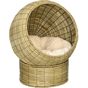 ACQUIRE Cat Basket Bed with Cushion, Elevated Kitty House with Stand for Indoor Cats, Φ20 X 23.5" H/Φ16 X 28" H,