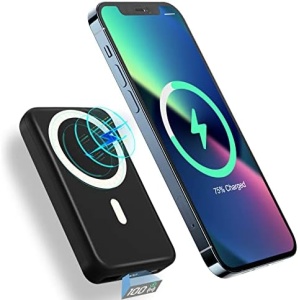 AOGUERBE Magnetic Wireless Portable Charger, 10000mAh Wireless Power Bank PD 22.5W Fast Charging with USB-C LED Display Mag-Safe Battery Pack Compatible for iPhone 14/13/12 Pro/Mini/Pro Max (Black)