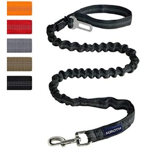 AUROTH Heavy Duty Bungee Dog Leash for Medium Large Breed Dogs, No Pull for Shock Absorption with Car Seat Belt, 2 Padded Handles 4.5FT 6FT Training Dog Leash (MAX: 4.5 FT, Black01)