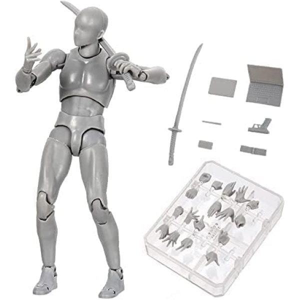 Action Figures Body Kun DX & Body-Chan DX PVC , Drawing SHF Children Kids Collector Toy Gift with Box, Drawing Mannequin, Models for Artists (Grey Male)