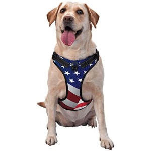 Adjustable Pet Harness Collar and Leash Set for Dogs Puppy and Cats Outdoor Training and Running, Soft Vest Harness (red Blue White American Flag)