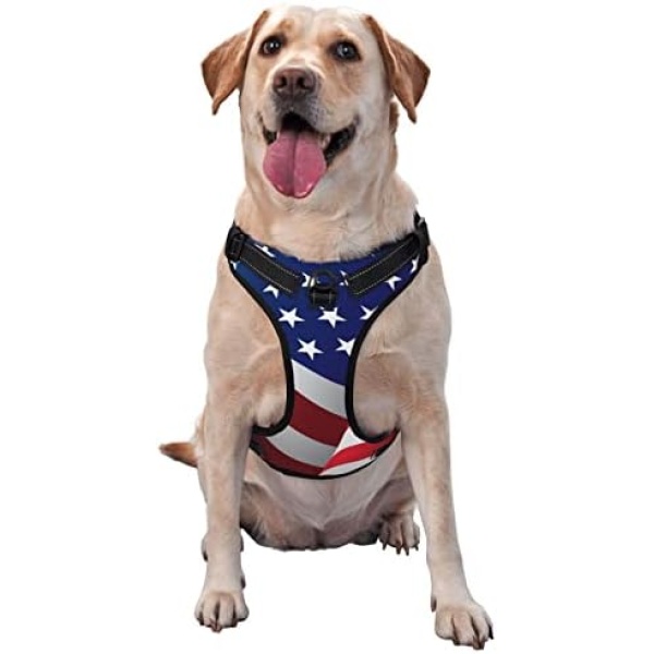 Adjustable Pet Harness Collar and Leash Set for Dogs Puppy and Cats Outdoor Training and Running, Soft Vest Harness (red Blue White American Flag)