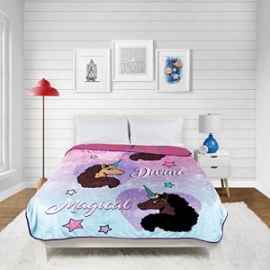 Afro Unicorn Unique, Divine, Magical Blanket - Measures 62 x 90 inches, Kids Bedding - Fade Resistant Super Soft Fleece (Official Product)