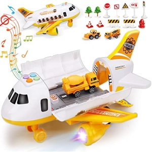 Airplane Toy with Mini Construction Cars Helicopter Boy Toys Toddler Aircraft Carrier Plane with Light Sound Transport Vehicle Play Set Airport Cargo Toy Kids Age 2 3 4 5 6 Year Old Easter Treat Gift