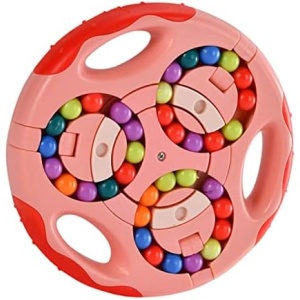Airshi Puzzle Rotating Beans Toy, Round Shape Double Sided Finger Rotating Beans Promote Imagination for Travel (Pink)