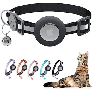 Airtag Cat Collar Breakaway Bell - Kitten Collar with Reflective Strip and Air Tag Holder - Waterproof Adjustable Pet Collar with Safety Release Buckle for Boy Girl Cats and Small Breed Dogs (Black)