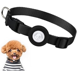 Airtag Dog Collar, Adjustable Air Tag Dog Collar with Durable Quick Snap Buckle, Imitation Nylon Dog Collar with Waterproof Apple Airtag Holder for Small Medium Large Dogs