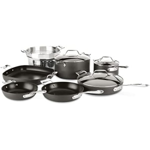 All-Clad Essentials Hard Anodized Nonstick Cookware Set 10 Piece Pots and Pans Black