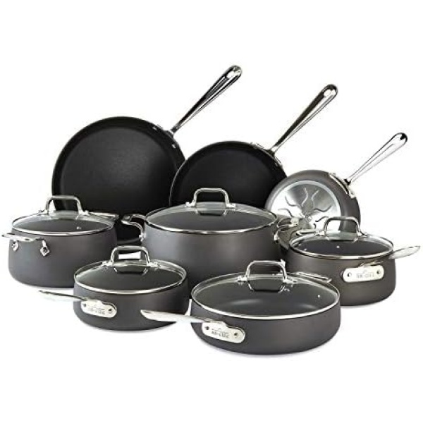 All-Clad HA1 Hard Anodized Nonstick Cookware Set 13 Piece Induction Pots and Pans Black