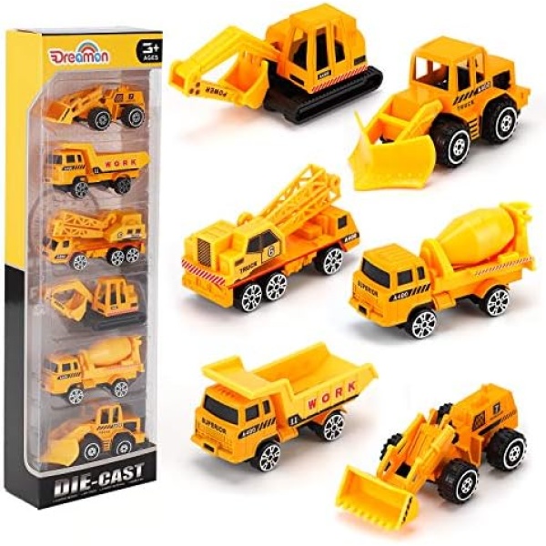 Alloy Truck Mini Pocket Size Construction Models Play Vehicles Toy Trucks for Boys Age 2 3 4,Kids Party Favors Cake Decorations Topper Birthday Gift,6Pcs Set