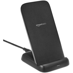 Amazon Basics 10W Qi Certified Wireless Charging Stand (iPhone 14/13/12/11/X, Samsung) - with USB Cable (No AC Adapter), Black