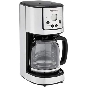 Amazon Basics 12 Cup Digital Coffeemaker with Carafe and Reusable Filter, Stainless Steel, Black